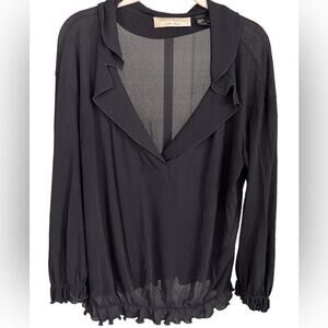 Charles Nolan Women’s Navy Blue 100% Silk Long Sleeve Blouse Size Medium